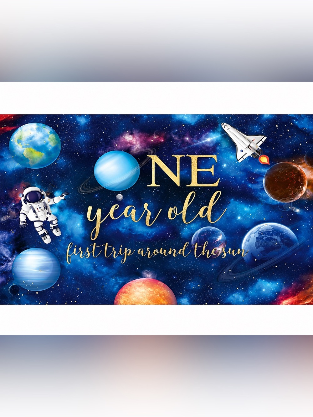Space 1st Birthday Backdrop First Trip Around Sun 5.9x3.6 Ft